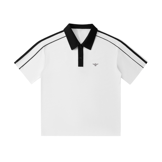 Striped-Collar Polo
