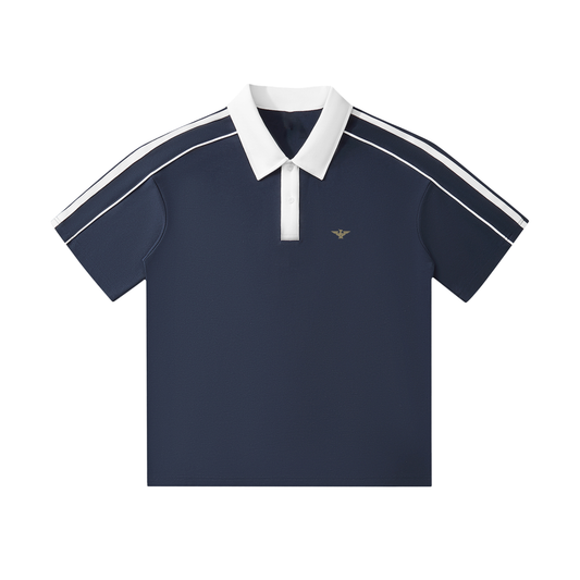 Striped-Collar Polo