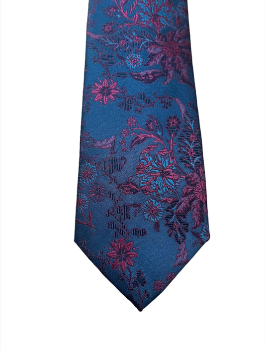 Skinny Tie in Navy with Burgundy Paisley