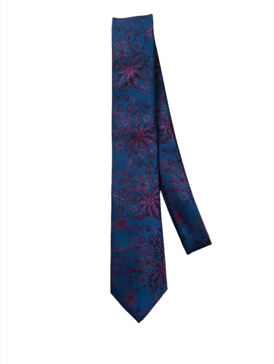 Skinny Tie in Navy with Burgundy Paisley