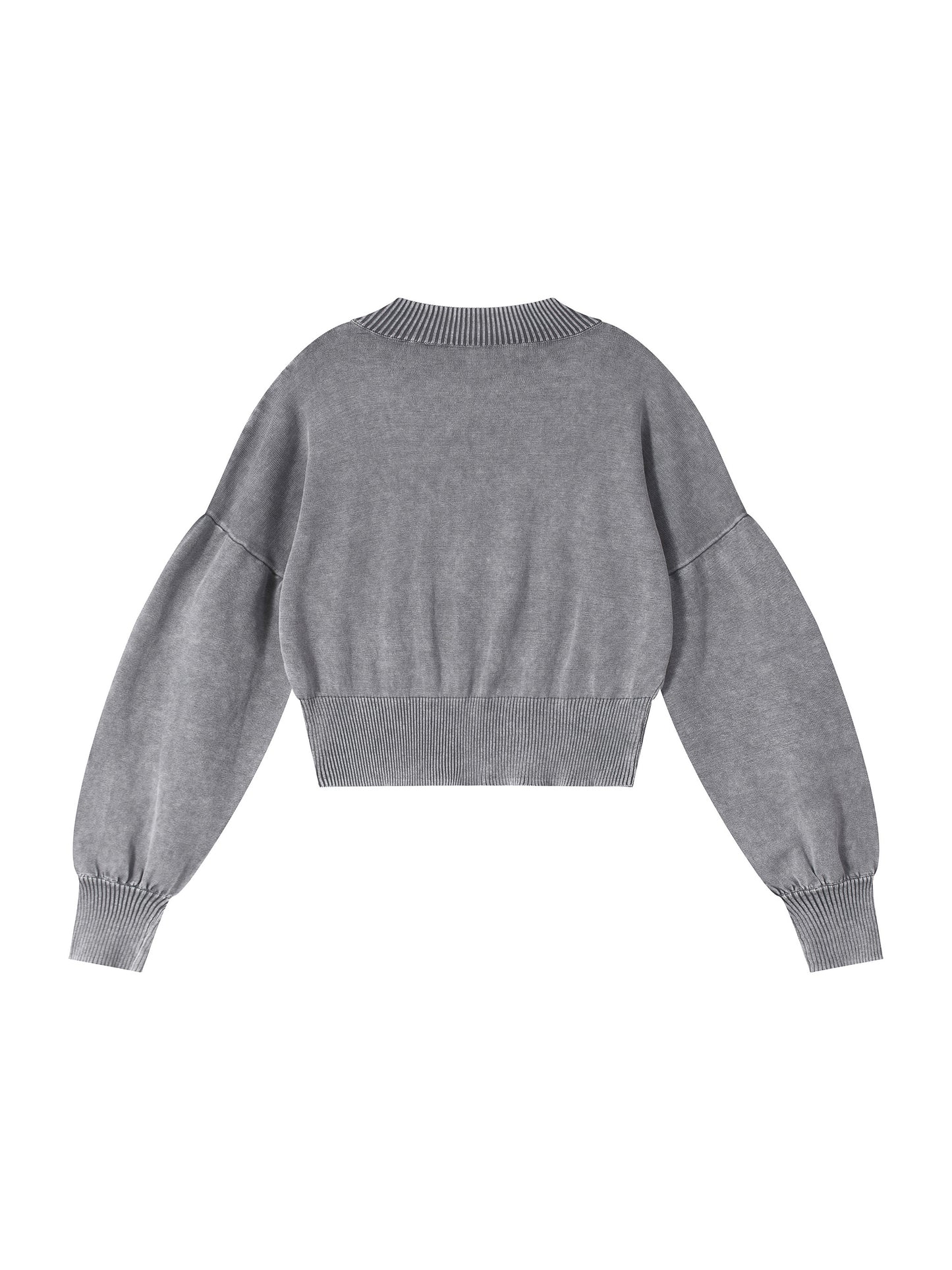 Wash Balloon Sleeve Cropped Sweater