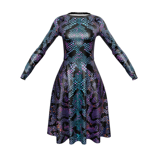 All-over print long sleeve midi dress
