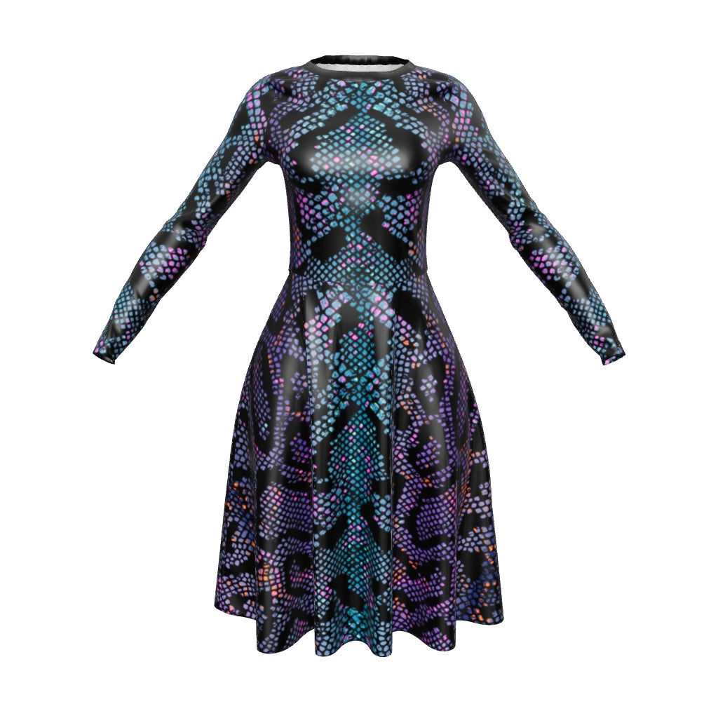 All-over print long sleeve midi dress